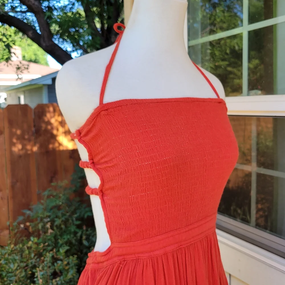 R.Vivimos Orange Summer Cotton Sexy Blackless Ruffle Maxi Dress - Picture 10 of 13